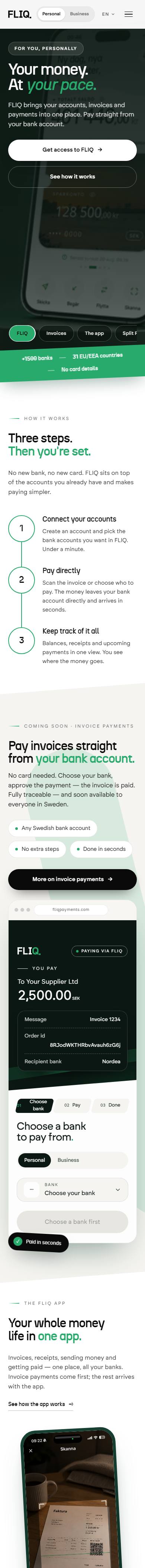 FLIQ website on a phone